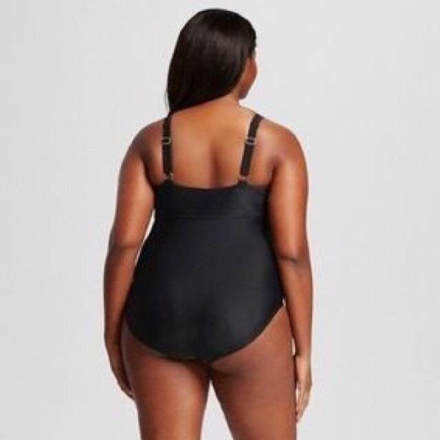 NWOT AVA & VIV 24W Mesh Cut Out Twist Black 1PC Swimsuit 135061