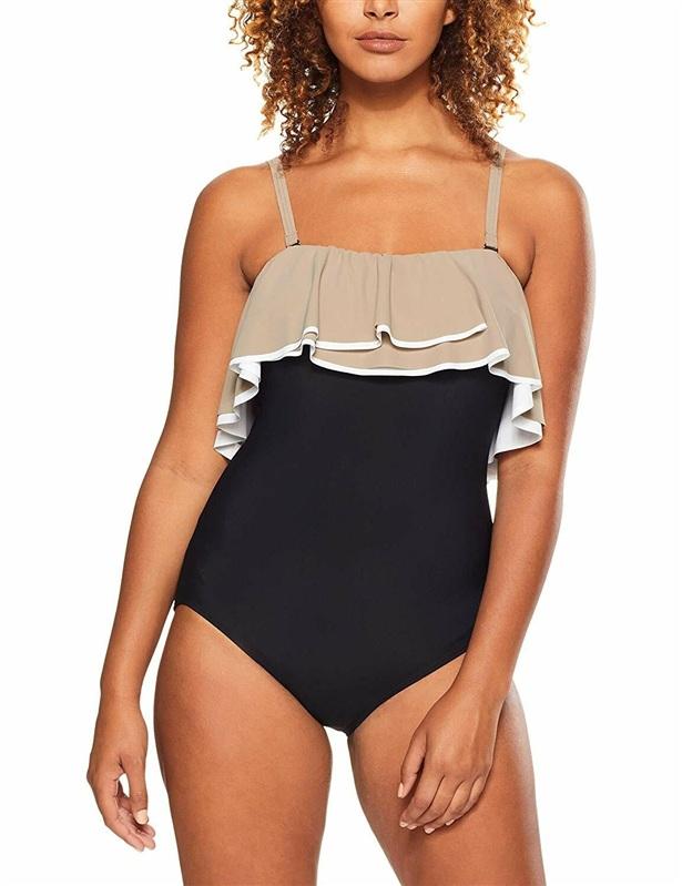 NWT Coco Reef Contours 10 Paradiso Agate Ruffle Bandeau 1PC Swimsuit 135064