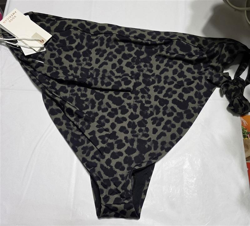 NWT Good American 5X Leopard Olive Green Side Tie Swim Bikini Bottom 135068