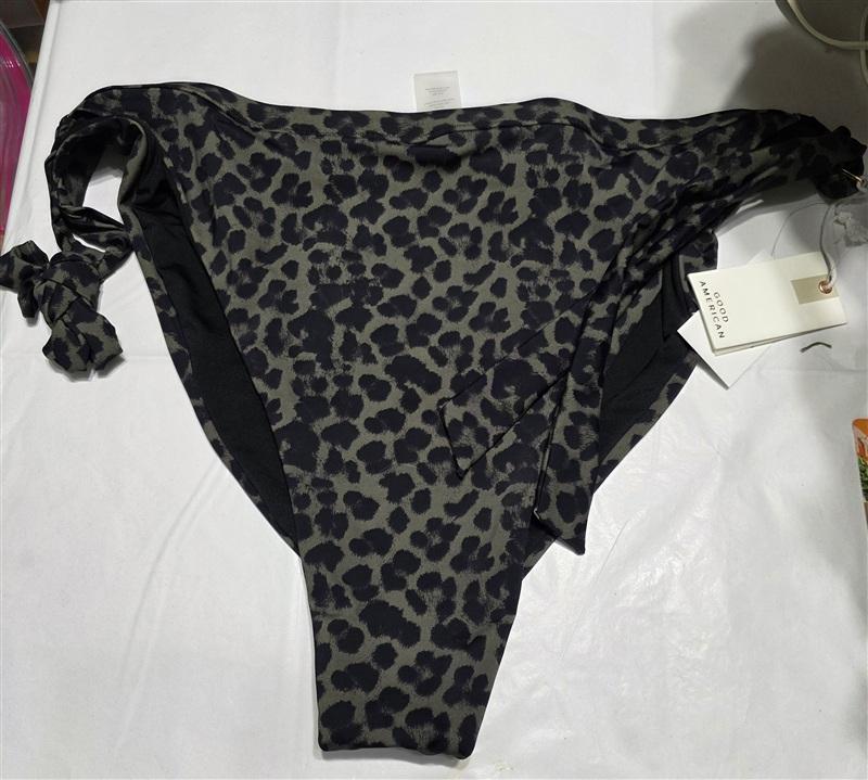 NWT Good American 5X Leopard Olive Green Side Tie Swim Bikini Bottom 135068