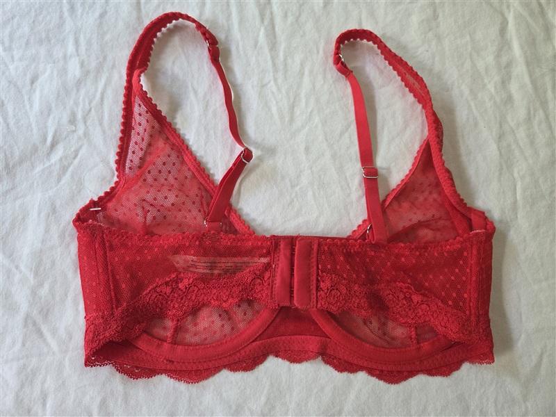NWT Intimately Free People 34C Lace Underwire Sheer Bra Red Polka Dot 135070