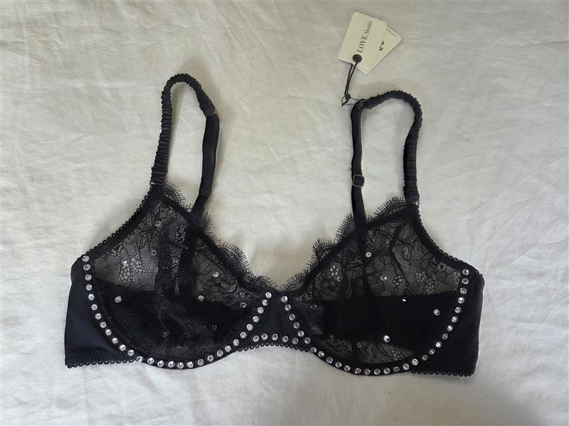 NWT Anthropologie Love Stories 34D Black Rhinestone Underwire Lace Bra 135084