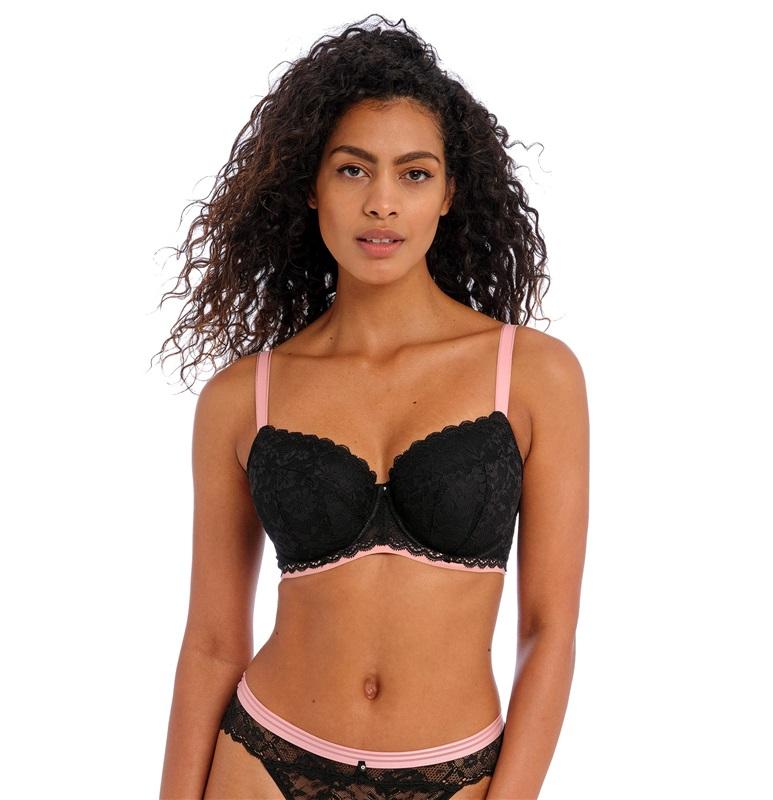 NWOT Freya 30DDD USA Off Beat Padded Half Cup Black Pink 135085