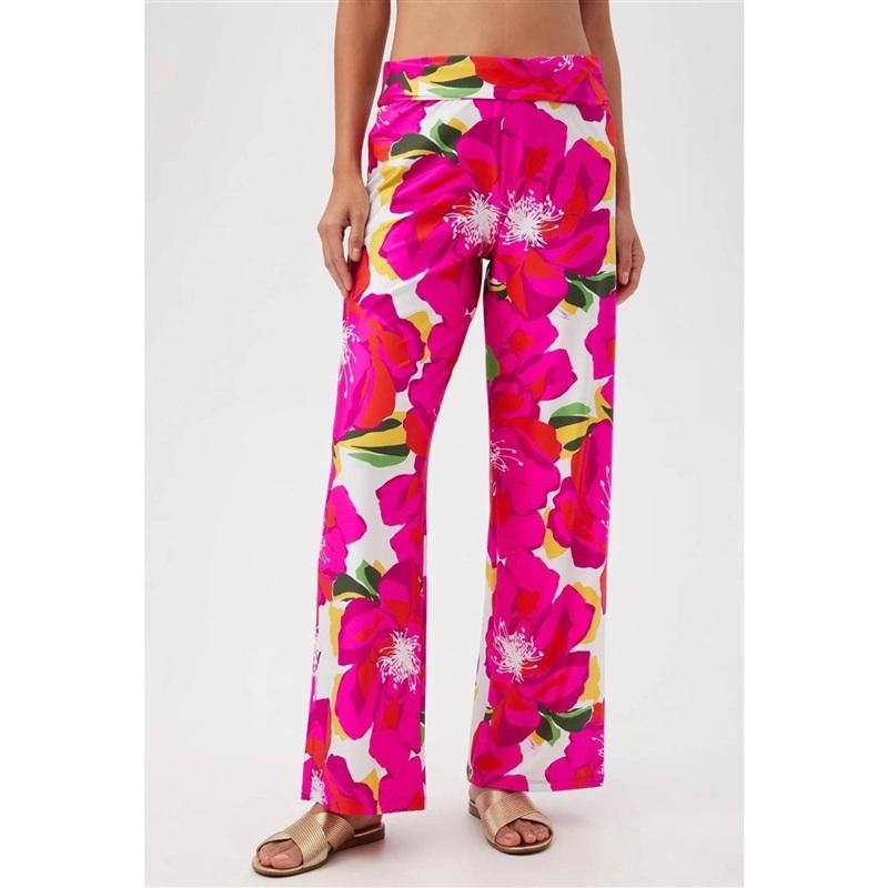 NWPT Trina Turk M Floral Bloom Swim Coverup Pants Pink Yellow 135100
