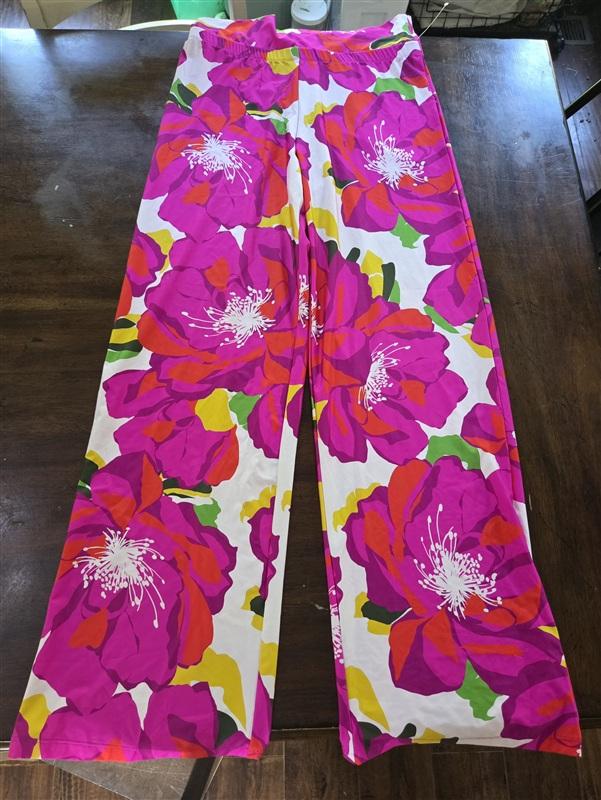 NWPT Trina Turk M Floral Bloom Swim Coverup Pants Pink Yellow 135100