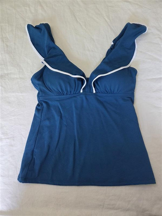 NWT Tommy Bahama M Pearl Ruffle Halter Long Tankini Blue 135107