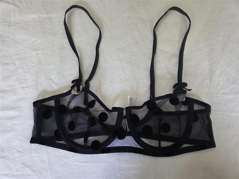 NWT Etam 34B Bra No. 9 The Balconette Lace Black Polka Dot Underwire 135125