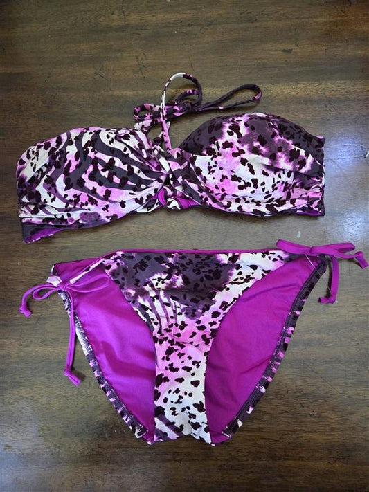 NWOT A.Che Animal Print Flocked Bikini Top M Bottom S Swimsuit 135145
