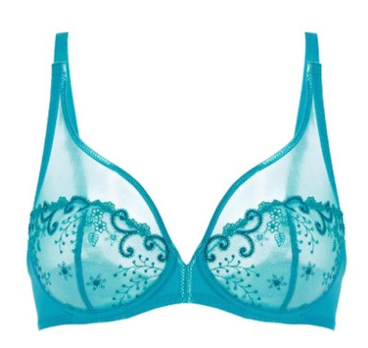 NWT Simone Perele 34C Delice Sheer Plunge Bra 12X319 Blue 135160