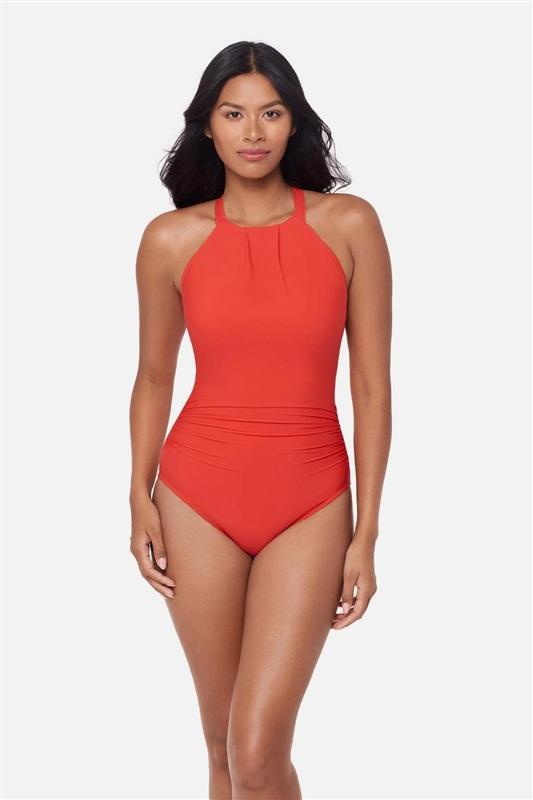 NWOT MagicSuit Miraclesuit 8 High Neck Orange Coral 1PC Swimsuit 135165