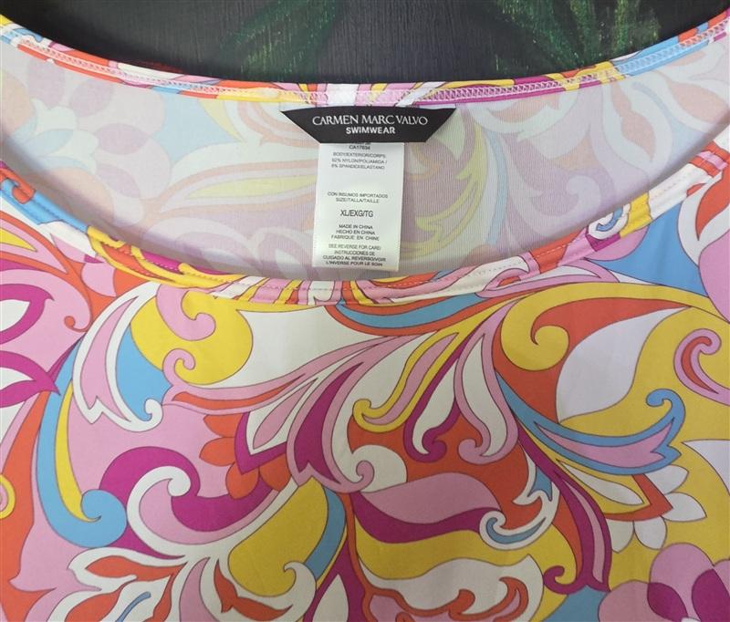 NWT Carmen Marc Valvo XL Boston Proper Pink Swirl Swim Cover Up Dress 135173