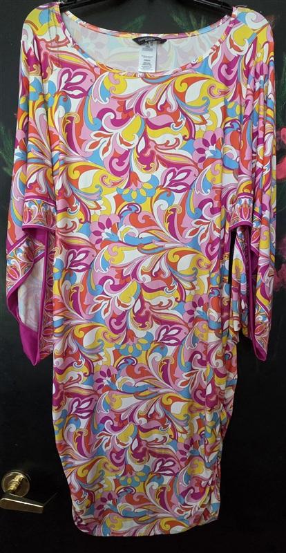 NWT Carmen Marc Valvo XL Boston Proper Pink Swirl Swim Cover Up Dress 135173