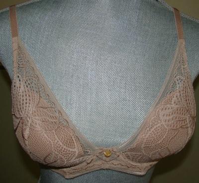 NEW Natori 32D Lotus Edge Lace Plunge Bra 730047 Beige 135191