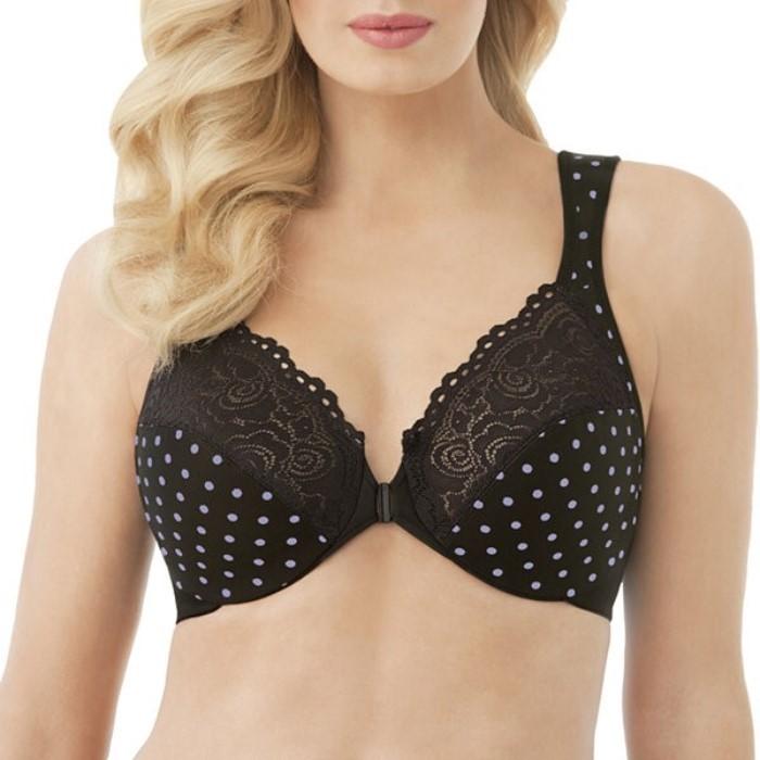 Glamorise 38B Elegance Front Close Underwire Bra 1245 Blue Pink Polka Dot 135229