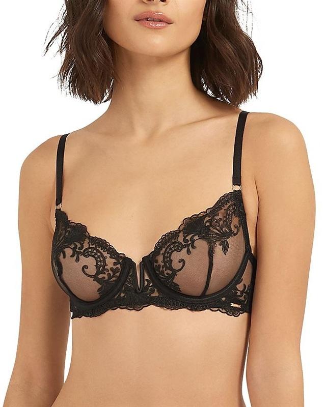 NWT Bluebella 34D Marseille Underwire Bra Black Sheer V Front Lace 135284