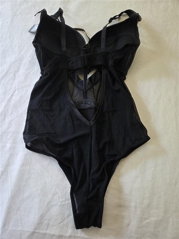 NWT Playboy 32D Lace Up Underwire Lace Satin Teddy Black Bodysuit 135303