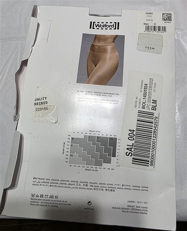 NWT Wolford SM Neon 40 Tights Shimmering Pantyhose Black 135304