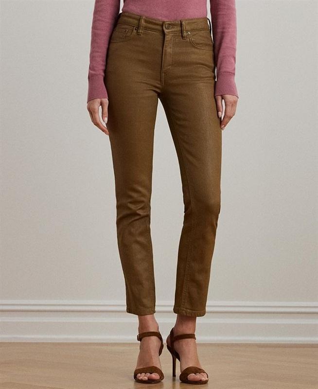 NWT Ralph Lauren 14W Coated High-Rise Straight Ankle Jeans Brown 135319