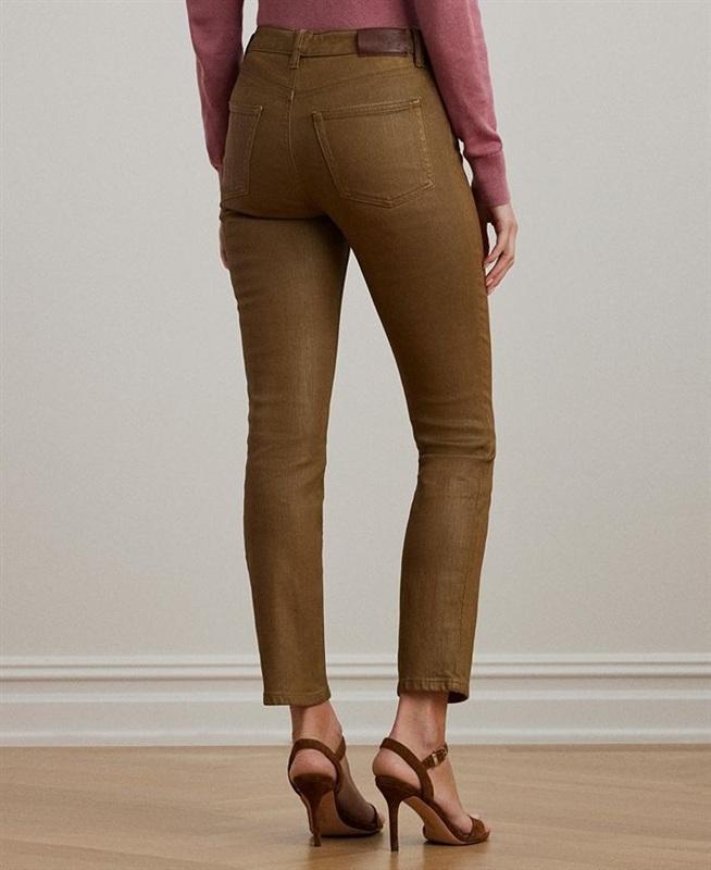 NWT Ralph Lauren 14W Coated High-Rise Straight Ankle Jeans Brown 135319