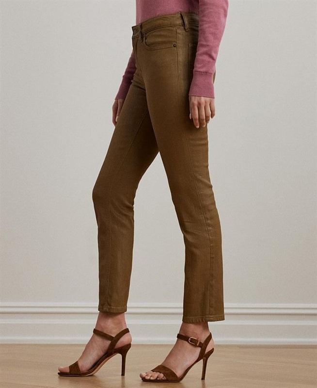 NWT Ralph Lauren 14W Coated High-Rise Straight Ankle Jeans Brown 135319