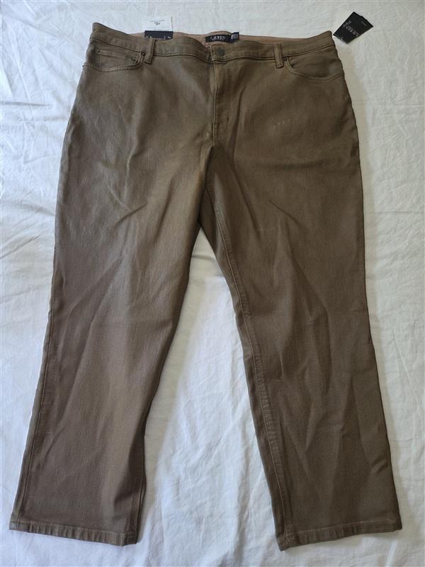 NWT Ralph Lauren 14W Coated High-Rise Straight Ankle Jeans Brown 135319