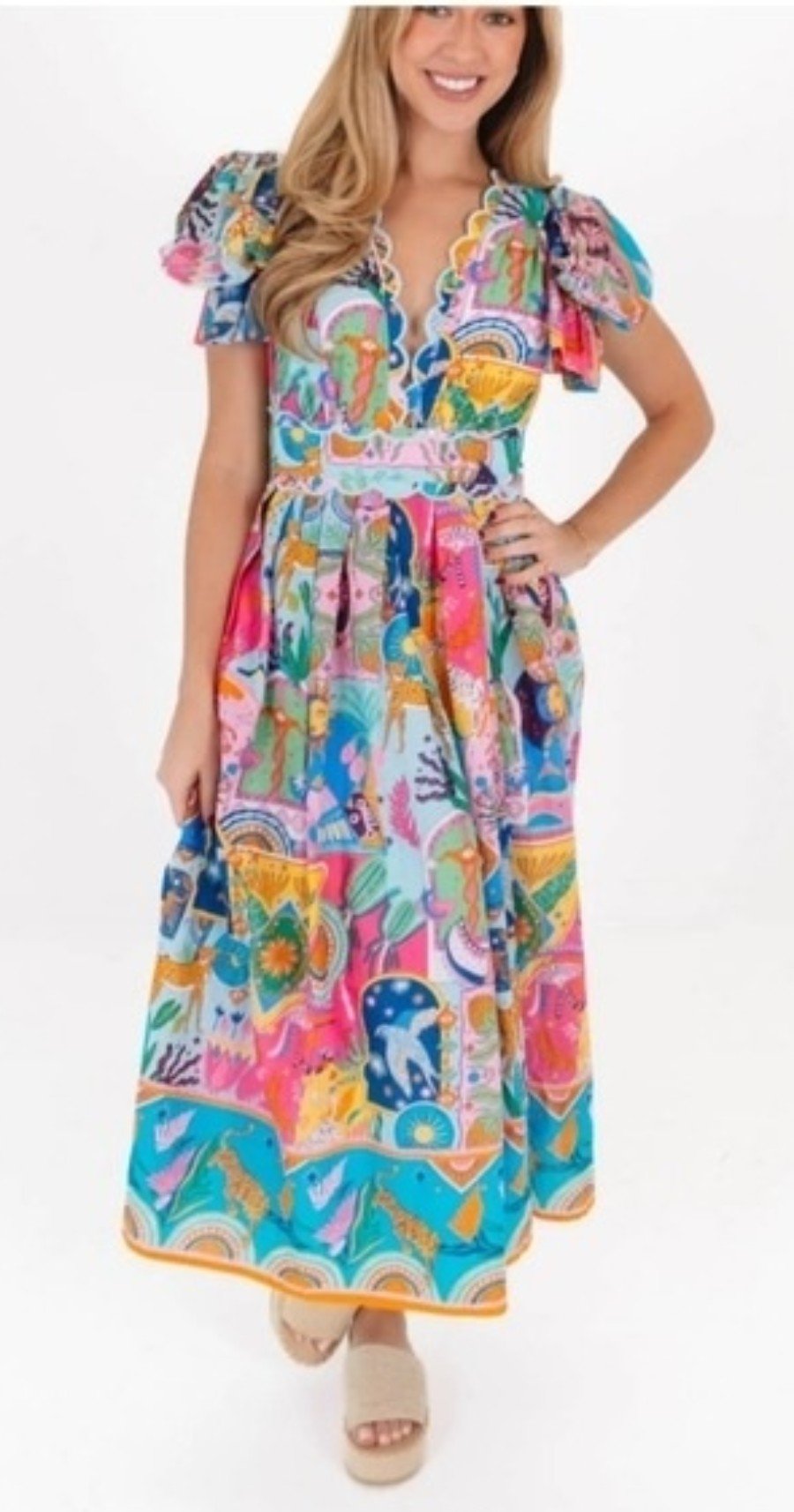 NWT J. Marie X Large Sloan Zodiac Bow Sleeve Dress Midi Tie 135322