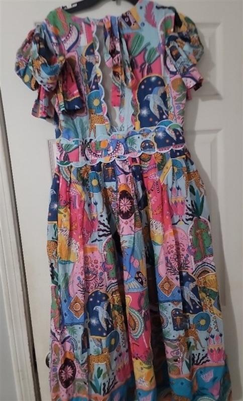NWT J. Marie X Large Sloan Zodiac Bow Sleeve Dress Midi Tie 135322