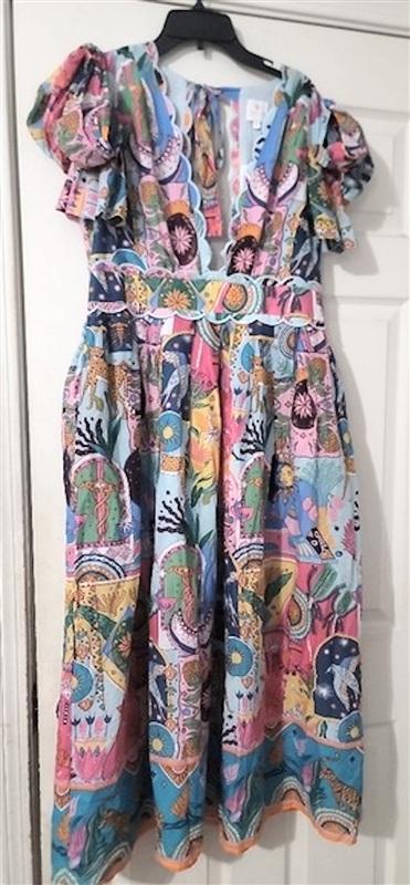 NWT J. Marie X Large Sloan Zodiac Bow Sleeve Dress Midi Tie 135322