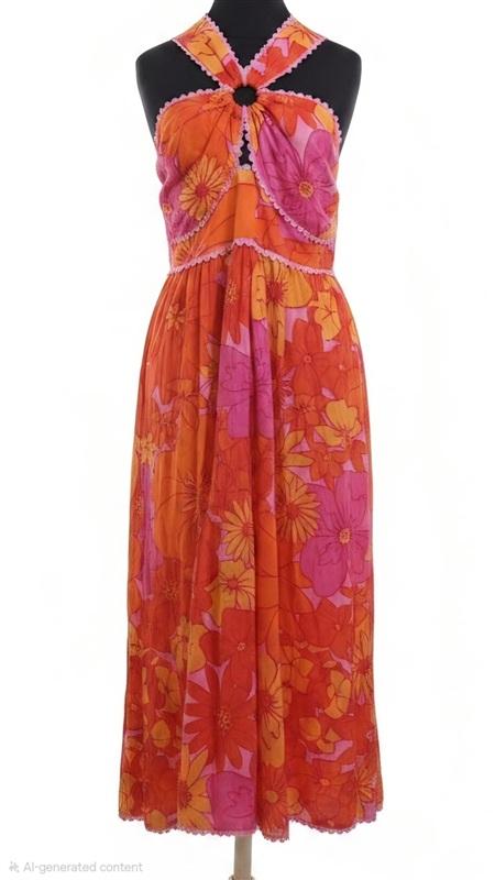 NWT J. Marie M Lizzie Orange Pink Dress Rick Rack Midi 135327