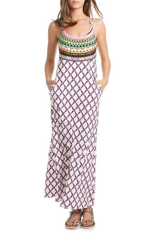 NWT Trina Turk S Kon Tiki Maxi Dress Criss Cross Dual Shoulder Straps 135329