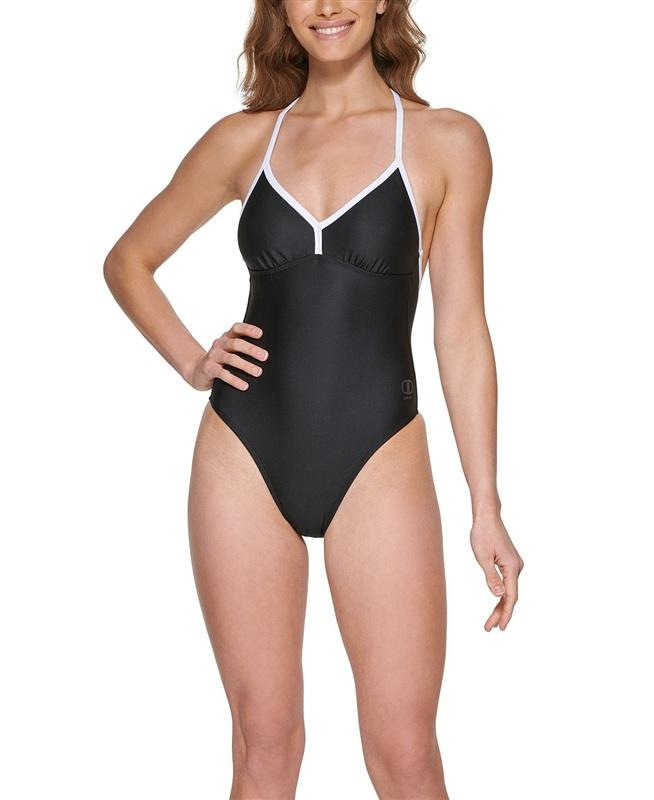 NWT DKNY M Sporty Chic T Back Black White 1PC Swimsuit 135330