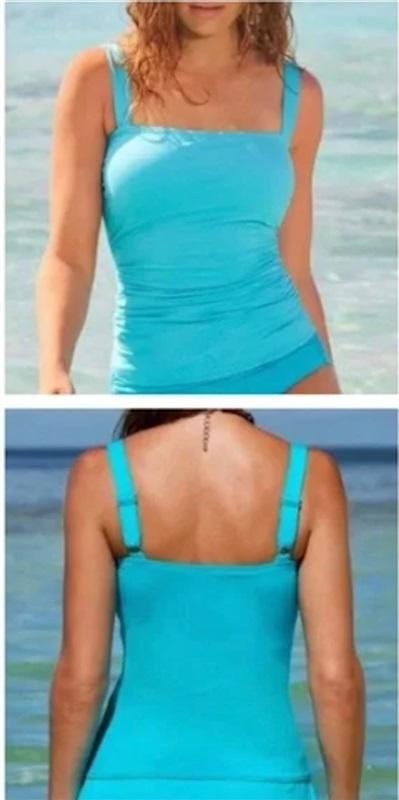 Carmen Marc Valvo XS Boston Proper Square Neck Tankini Top Blue 135331