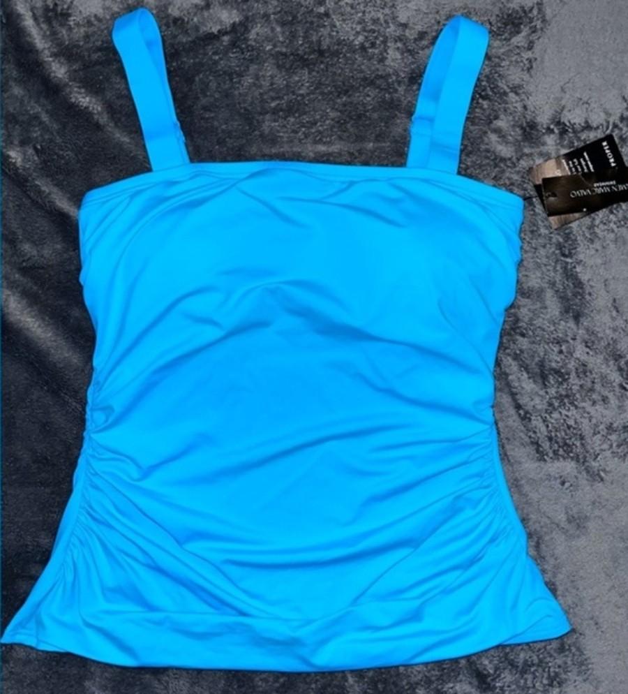 Carmen Marc Valvo XS Boston Proper Square Neck Tankini Top Blue 135331