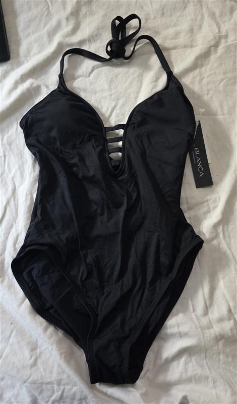 NWT La Blanca 6 Island Goddess Halter Mio 1PC Swimsuit Black 135337