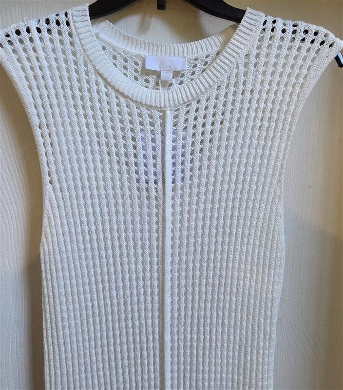 NWT Le AL.X M Knit Open Work Mesh Lace Crewneck Maxi Dress Off White 135340