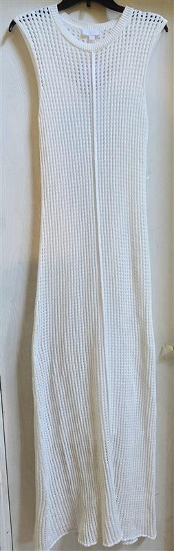 NWT Le AL.X M Knit Open Work Mesh Lace Crewneck Maxi Dress Off White 135340