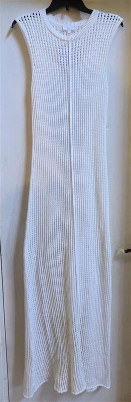 NWT Le AL.X M Knit Open Work Mesh Lace Crewneck Maxi Dress Off White 135340