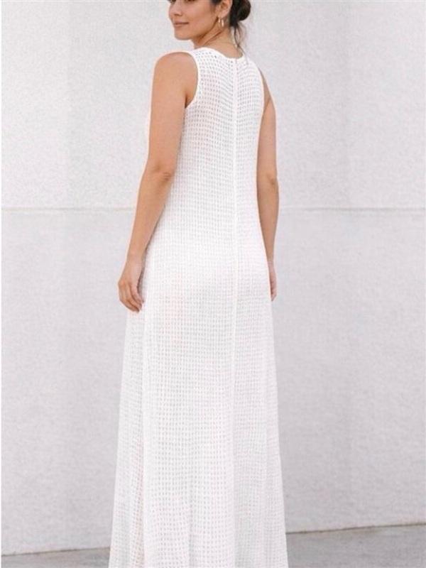 NWT Le AL.X M Knit Open Work Mesh Lace Crewneck Maxi Dress Off White 135340