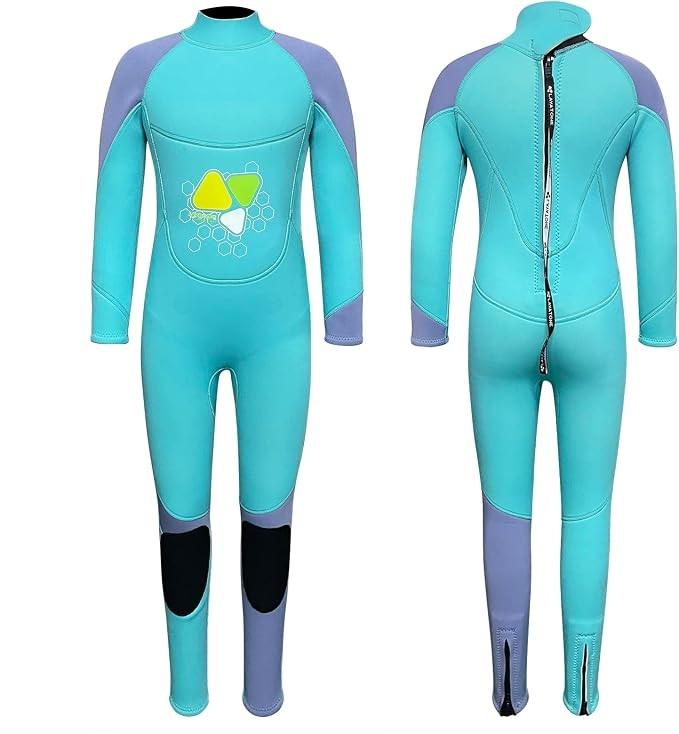 NWOT LayaTone Kids 9-10 Wetsuit 3/2mm Neoprene 1PC Swimming Diving AQUA 135341