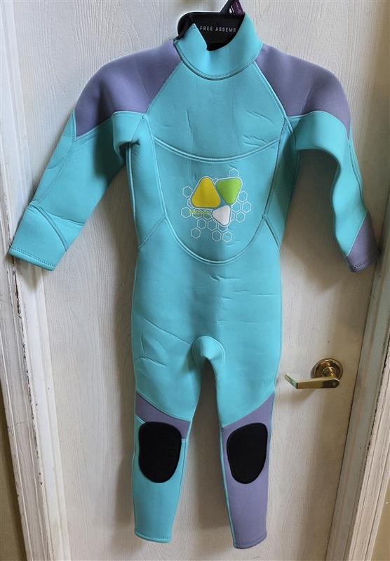 NWOT LayaTone Kids 9-10 Wetsuit 3/2mm Neoprene 1PC Swimming Diving AQUA 135341