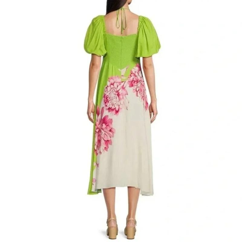 NWT Alex Marie Monroe Floral Midi Dress with Puff Sleeves 135343