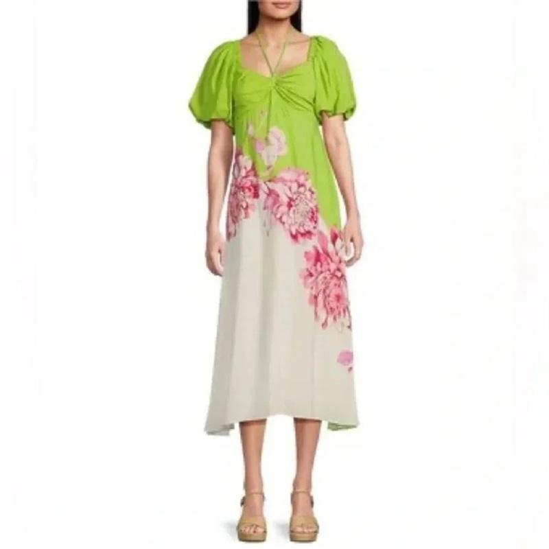 NWT Alex Marie Monroe Floral Midi Dress with Puff Sleeves 135343