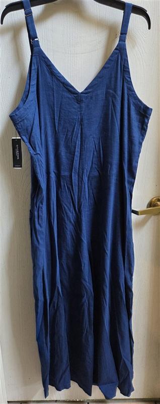 NWT Liverpool XL Wide Leg Crop Jumpsuit Overalls Linen Adjust Straps Blue 135344