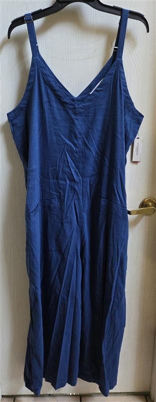NWT Liverpool XL Wide Leg Crop Jumpsuit Overalls Linen Adjust Straps Blue 135344