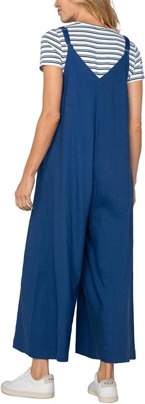 NWT Liverpool XL Wide Leg Crop Jumpsuit Overalls Linen Adjust Straps Blue 135344