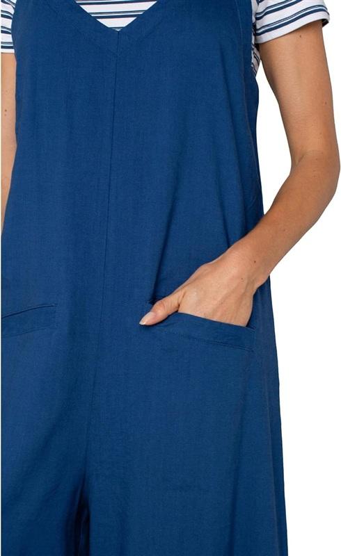 NWT Liverpool XL Wide Leg Crop Jumpsuit Overalls Linen Adjust Straps Blue 135344