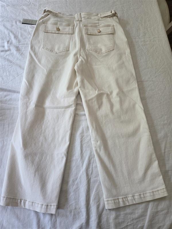 NWT ANTONIO MELANI 16 Cream Wide-Leg Cropped Chinos Pants 135346