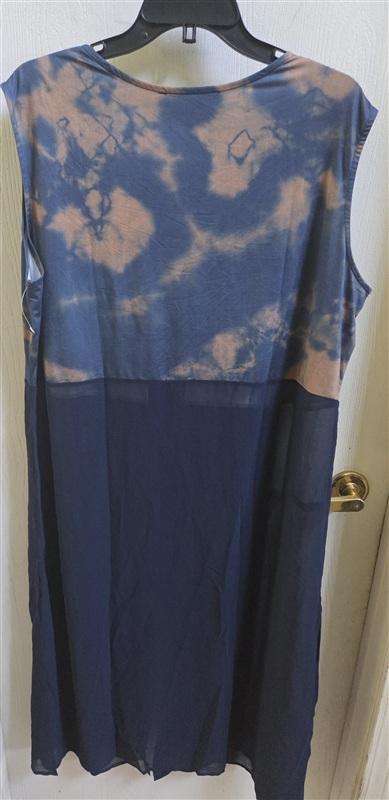 NWOT Arae 1x Tie Dye Top With Sheer Long Train Blue Gold 135354