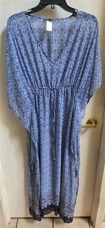 NWT Tommy Bahama L/XL Tika Sanibel Blue Side Slit Caftan Dress 135355