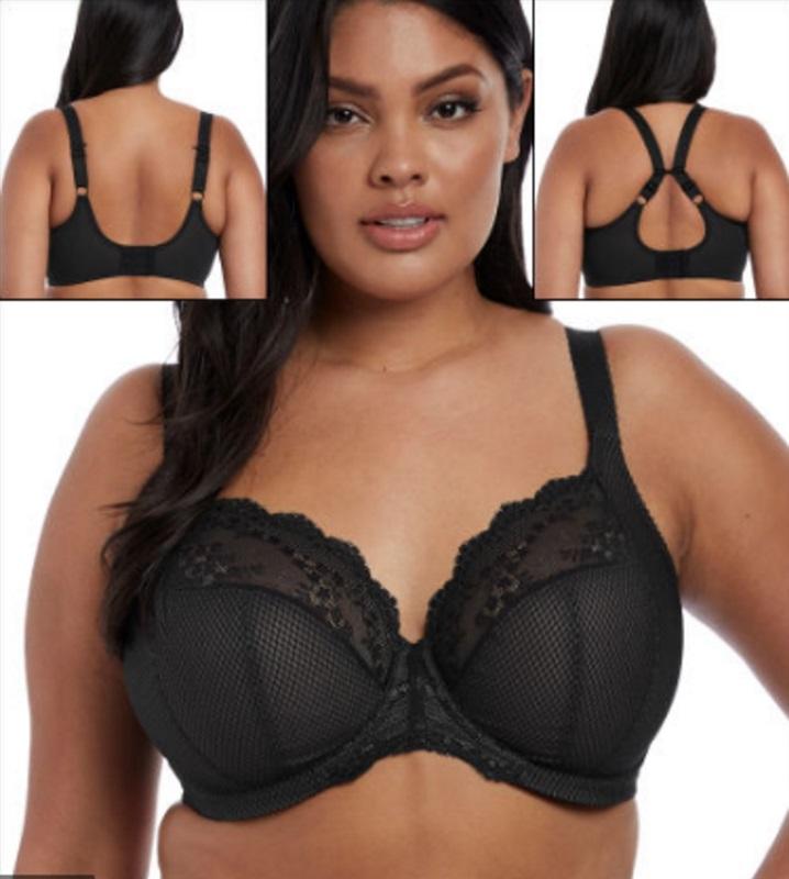 NWT Elomi 36D Charley Underwire Stretch Lace Plunge Bra EL4382 Black 135365